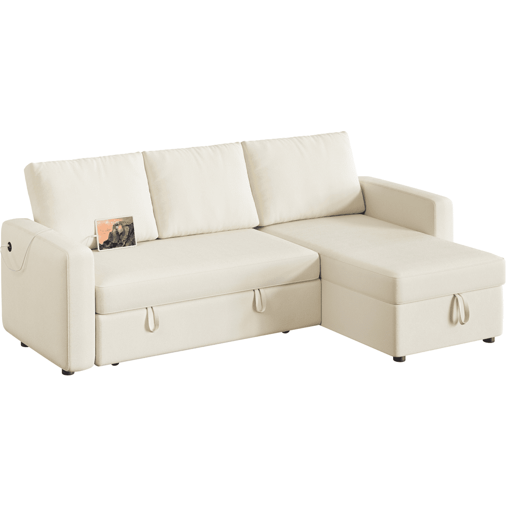 Alden Design Convertible Sectional Sofa with Storage Compartment & USB Ports, Beige