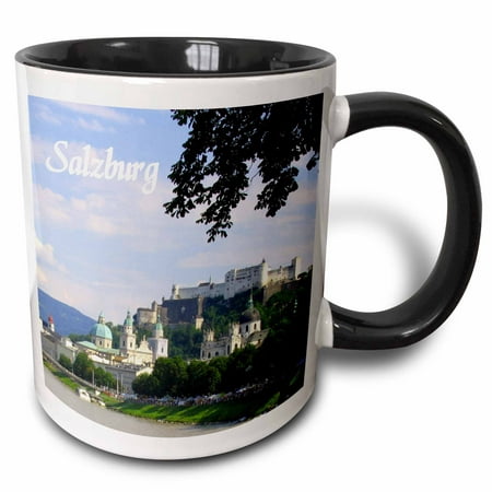 3dRose Salzburg sunny river-side city photography - beautiful cities in Europe - Austria - Austrian towns - Two Tone Black Mug, (Best European Cities For Photography)