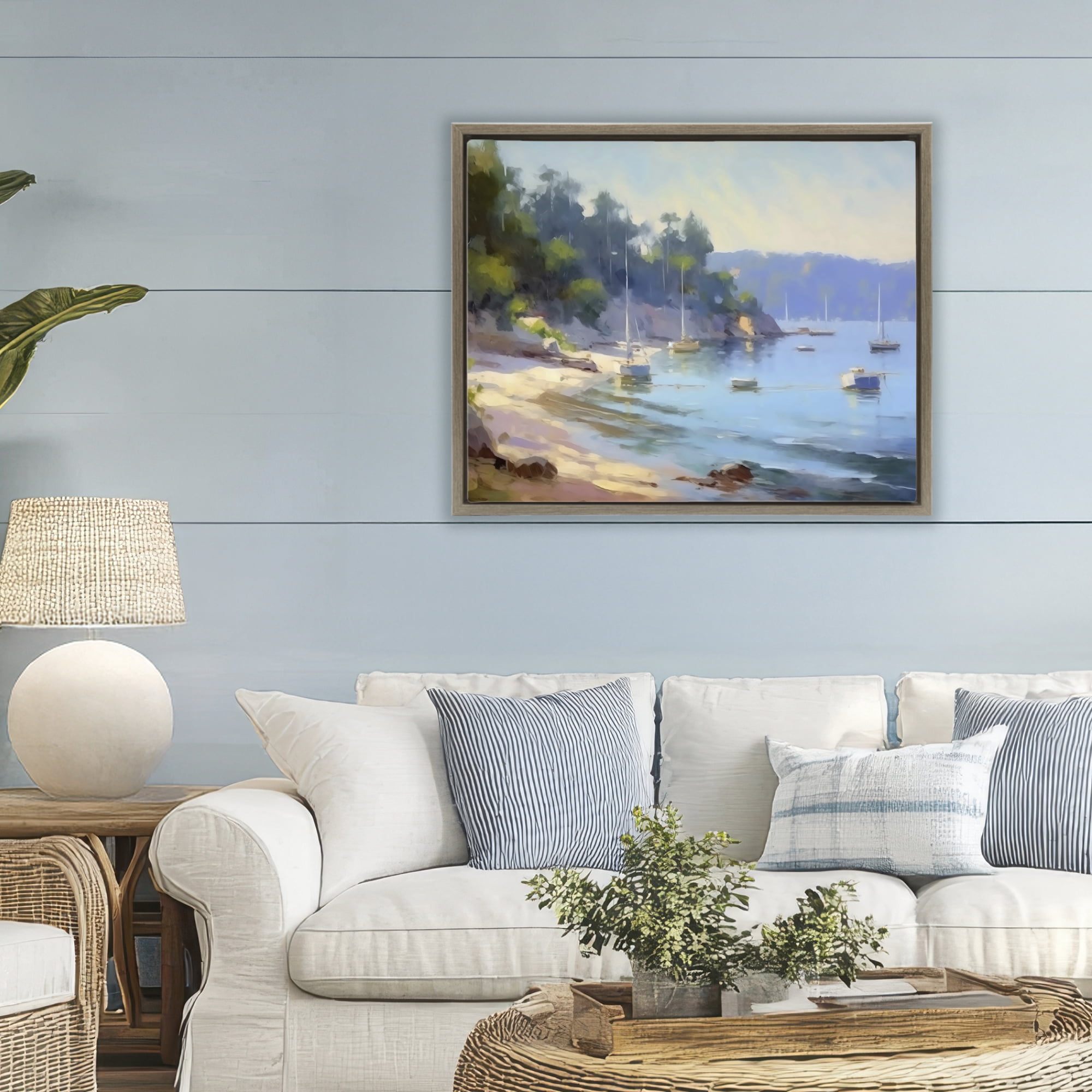 Stupell Industries Near The Shore Summer Sailing Brown Framed Floater Canvas Wall Art, design by Creative Studio