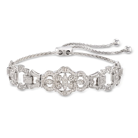 Ross-Simons 0.25 ct. t.w. Diamond Openwork Bolo Bracelet in Sterling Silver, Women's, Adult