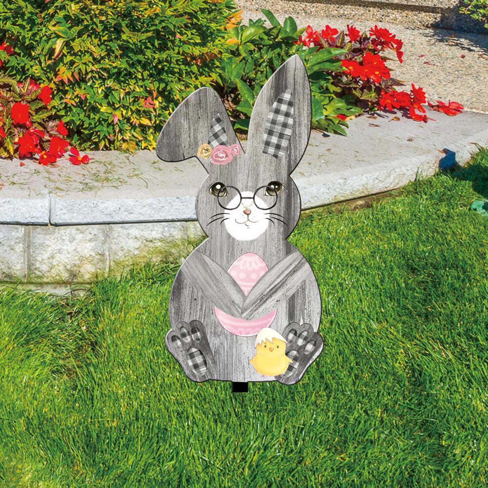 sruoe Garden Statues for Outside, Decoration Ground Insert, Fairy Flower Pot Decor, Flat Acrylic Patio Decor, Easter Garden Statue, Outdoor Lawn Ornament for Home and Yard