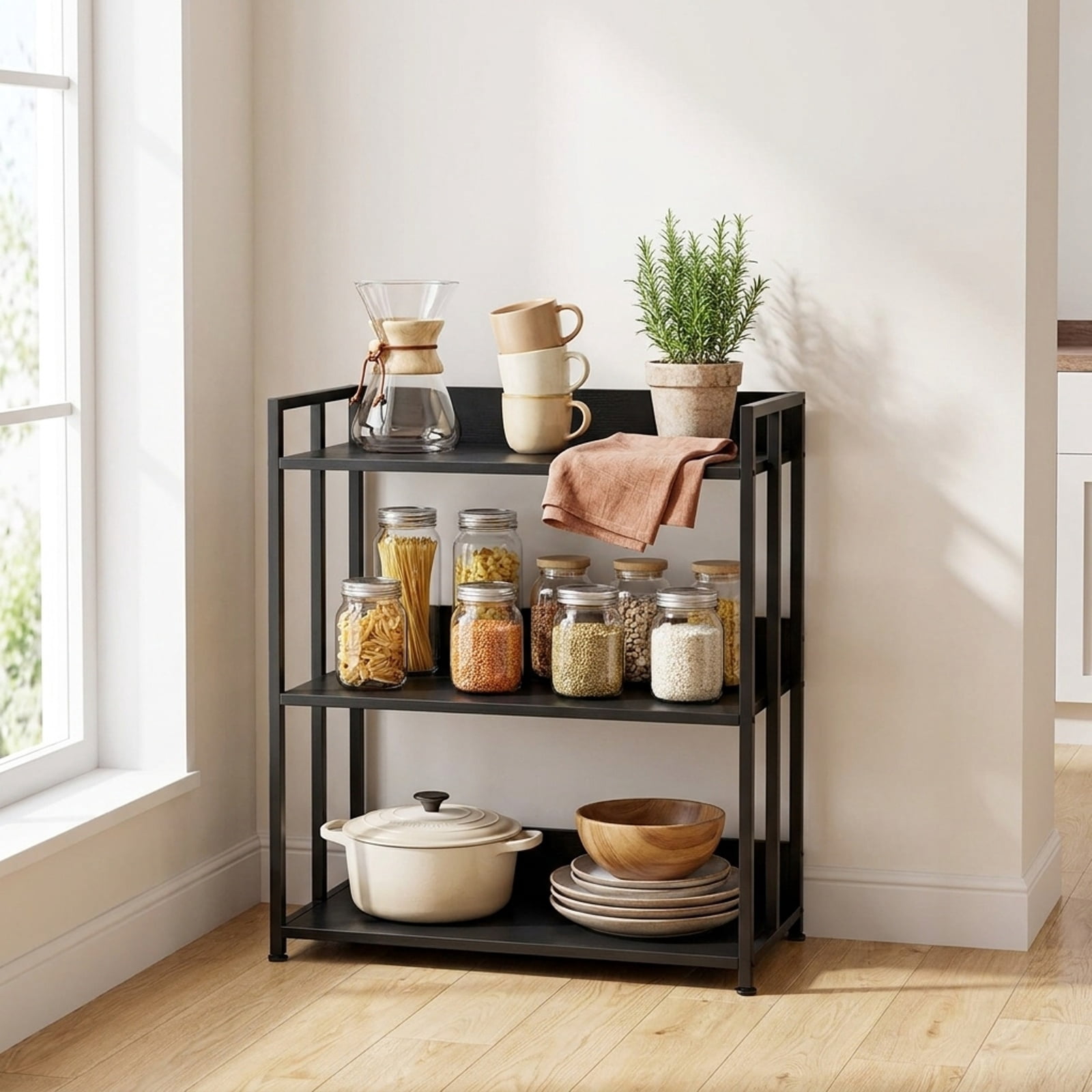 Furnibear 3-Tier Corner Bookshelf with Adjustable Shelves and Anti-Toppling Device for Study for Living Room Home Office Bedroom Display, Black