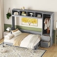thumbnail image 2 of Euroco Wood Queen Size Murphy Bed with Wardrobe, Convertible Wall Bed wiht Cabinets and Shelves, Gray, 2 of 15