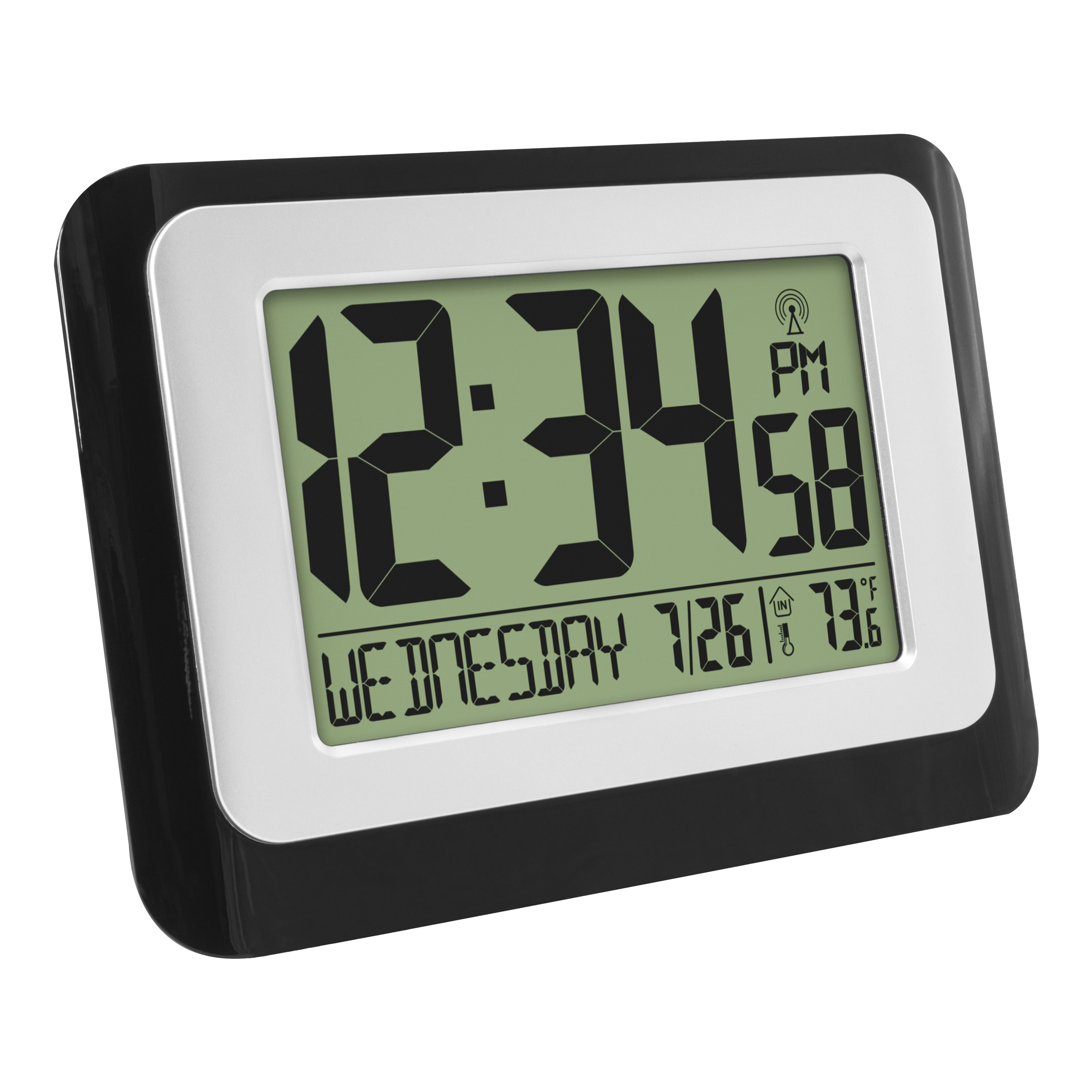 MainStays Black Atomic Digital Calendar Desk Alarm Clock with ...