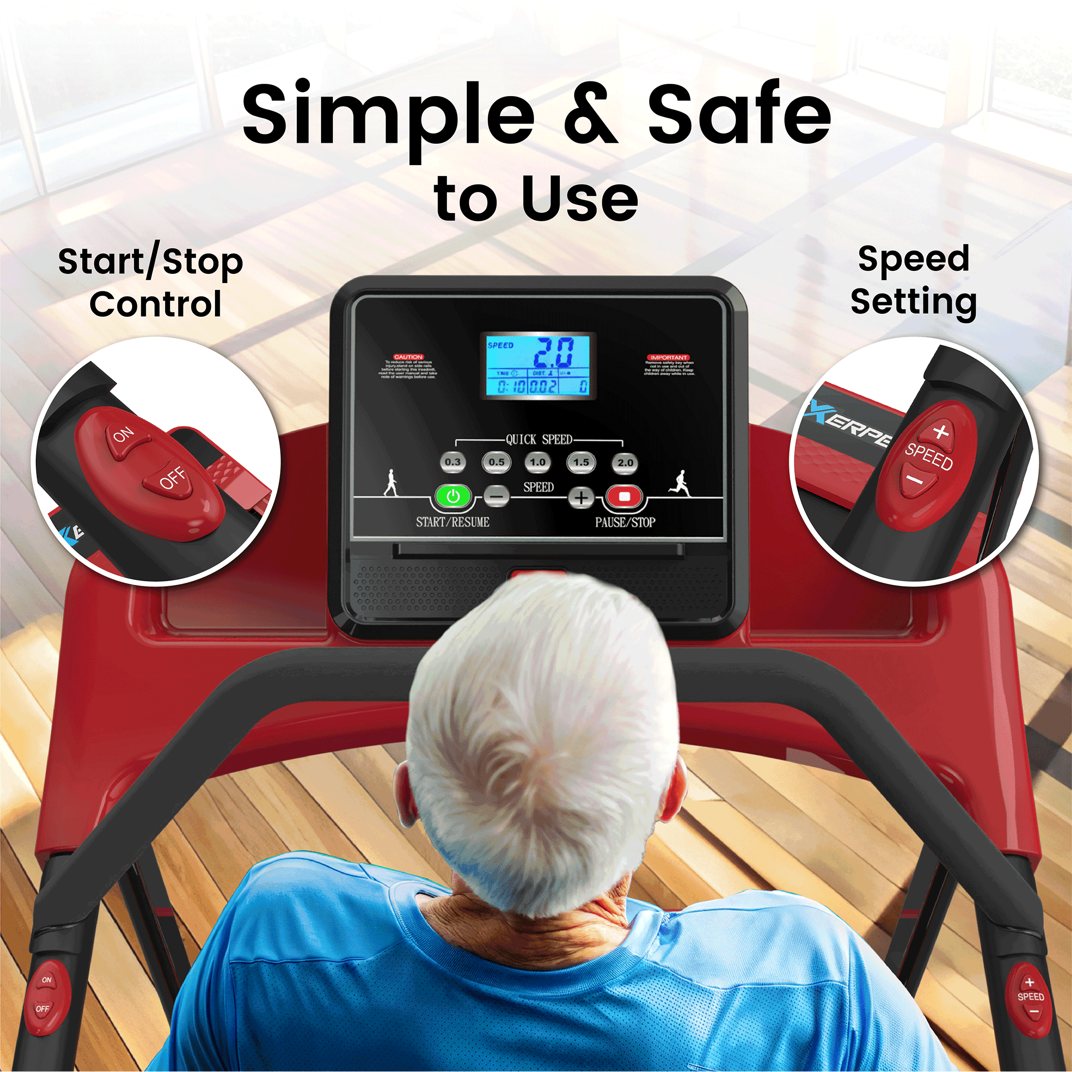 Exerpeutic 400 lb Weight Capacity, Recovery Treadmill, Full Length Safety Rails Walking Pad