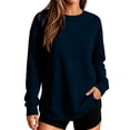 thumbnail image 2 of Sweatshirts for Women Casual Pullover Long Sleeve Side Slit Pocket Crewneck Loose Fit Classic Tops, 2 of 6