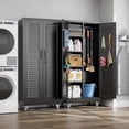 thumbnail image 4 of General Mop and Broom Closet Storage Cabinet with Wheels and Pegboard,Metal Garage Storage Cabinet with Doors and Adjustable Shelves for Garage Home,Required Assembly,Black, 4 of 17