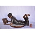 thumbnail image 2 of Nifao African American Boy reading a book bronze statue – Home Office Decor Sculpture, 42"L x 15"W x 19"H, 2 of 12