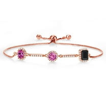 Gem Stone King 1.61 Ct Oval Pink Created Sapphire 18K Rose Gold Plated Silver Bracelet for Women