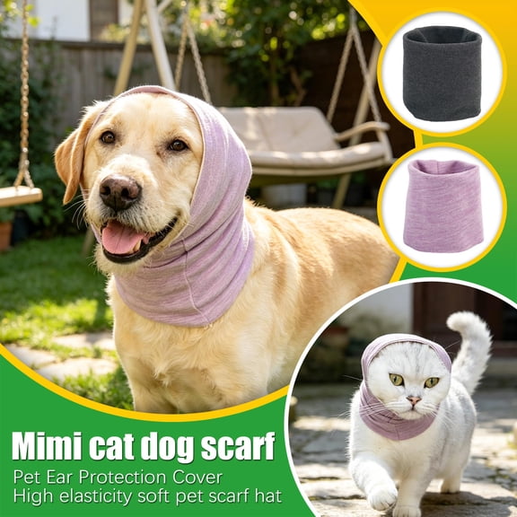 Dog Noise-Canceling Earmuffs, Calming Pet Ear Protection Cover for Hearing, High-Elastic Soft Pet Neck Warmer Snood Hat for Cats and Dogs, Anxiety Relief Hood