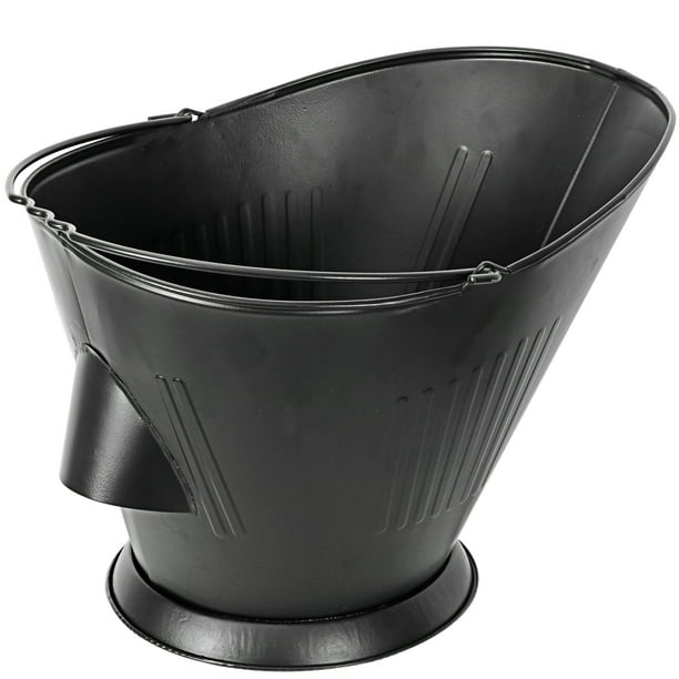 Ash Bucket for Fireplace Black Iron Upon-Ground and Pouring Free Design
