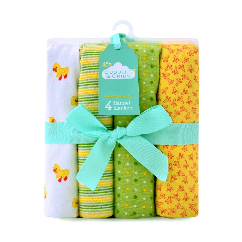 Cuddles & Cribs Unisex Baby Cotton Flannel Receiving Blankets 4Pk
