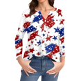 thumbnail image 5 of Women's Loose Fit Round Neck 3/4 Sleeve T-Shirt, Independence Day Graphic Print Casual Top for Casual Fridays, Eco-Friendly Dye Process,Vermilion L, 5 of 5