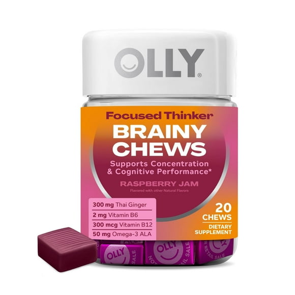Suplemento OLLY Focused Thinker Brainy Chews de frambuesa, 20 unidades