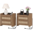 thumbnail image 3 of SICOTAS Boho Nightstands Set of 2, Rattan Accent with USB Charging Station, Gliding Storage Drawers, for Living Room, 3 of 11