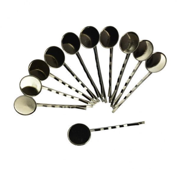 Pasador De De 2x10 Piezas Con Bandeja De Ajuste De Bisel De Cabujón De 18 Mm, Negro Colco Diapositiva de pelo de la vendimia