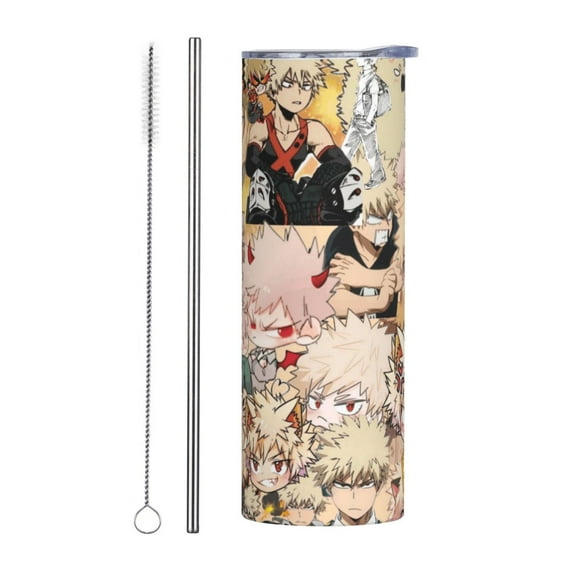 Insulated Tumbler with Lids and Straws, My Hero Academia Katsuki Bakugo Collage Stainless Steel Mug Coffee Cup Thermal Travel 20oz