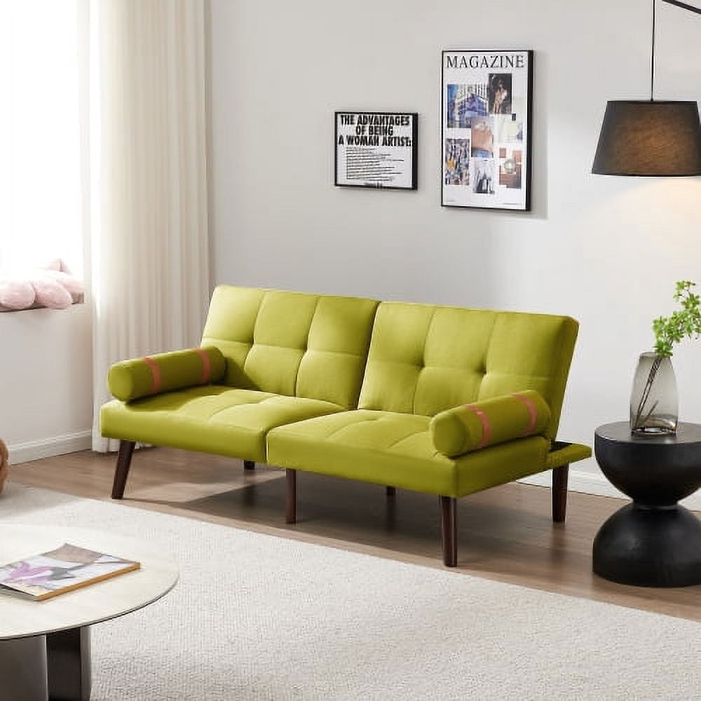 Leumius Modern Futon Sofa Bed, Convertible Folding Recliner Couch with Solid Wood Legs, Green