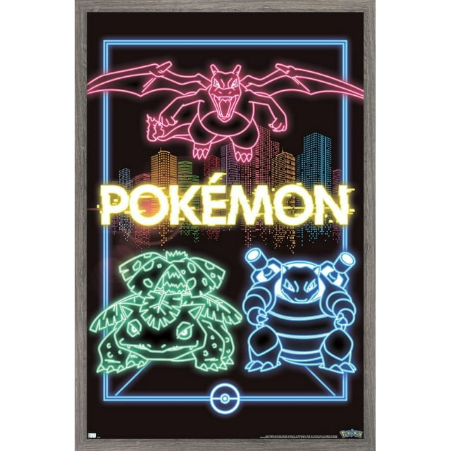 Pokémon - Neon Group Wall Poster, 14.725" x 22.375" Framed