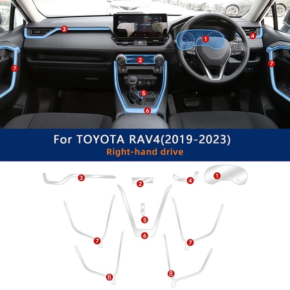 For TOYOTA RAV4 2019-2023 Car Interior Center Console Transparent TPU Protective Film Anti-scratch Repair Film Accessories Refit