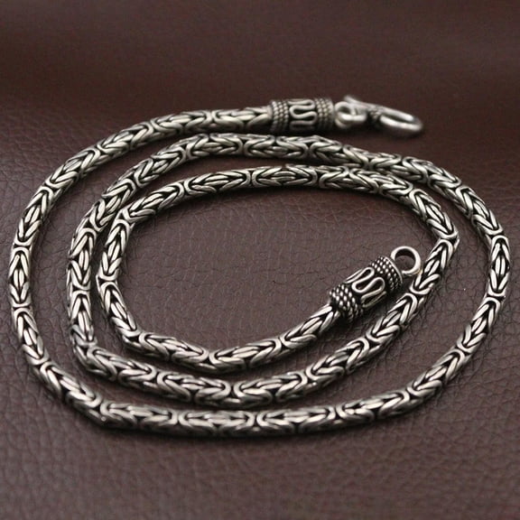 HOOUN Solid 925 Sterling Silver Chain Men Lucky 3mm Byzantine Necklace 33-34g/19.6inch