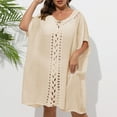 thumbnail image 2 of Beach Cover Ups for Women Top - Soft Crochet Knit Batwing Sleeve Boho Dresses Hollow Out Summer Swimwear Cover Up Beige, One Size, 2 of 7