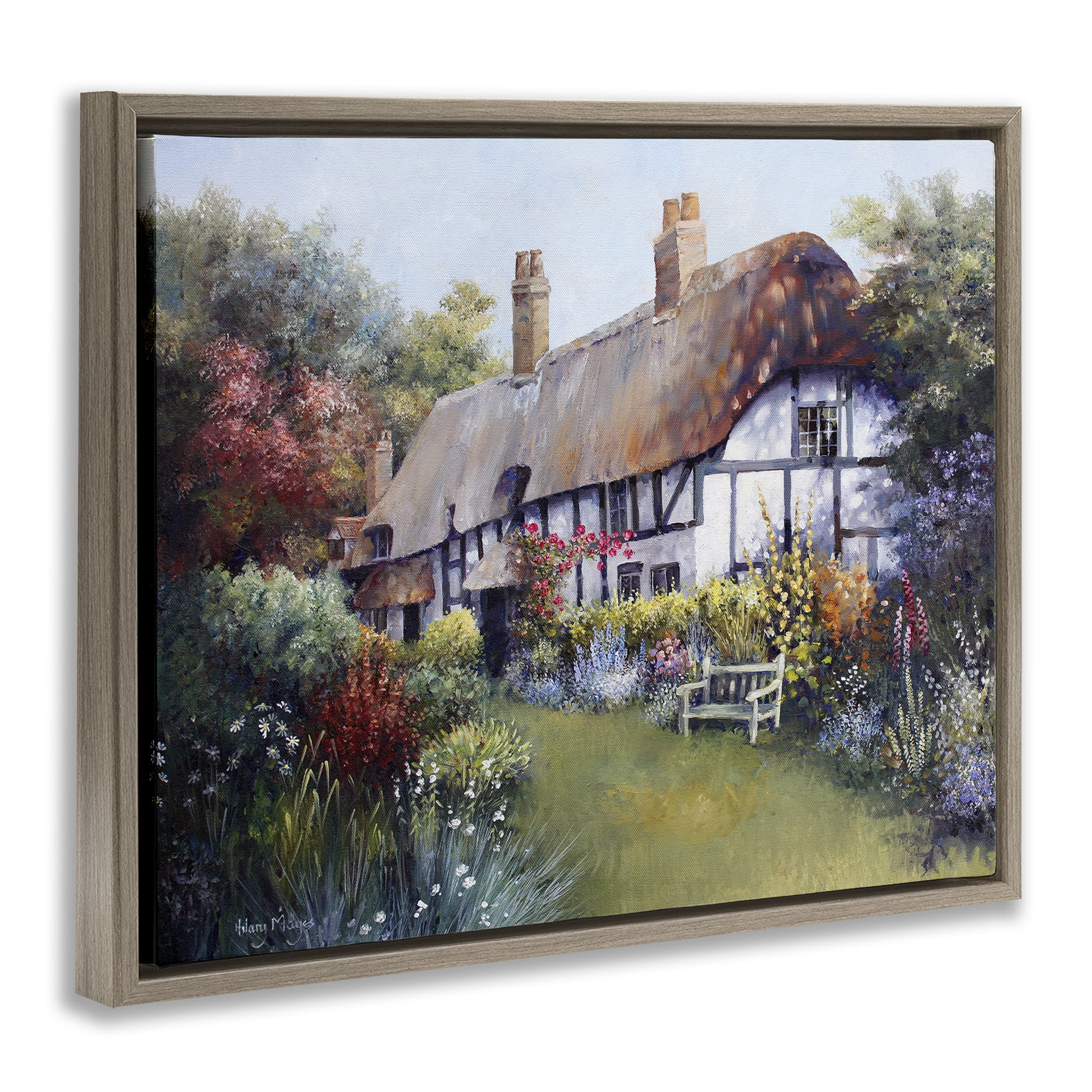 Stupell Industries Budding Cottage Garden Buildings & Architecture Painting Brown Floater Framed Canvas Art Print Wall Art, 31 x 25