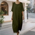 thumbnail image 2 of Miluxas Women's Cotton Linen Kaftan Dress Scoop Neck Batwing Sleeve Maxi Dress Casual Beach Vacation Outfits Army Green, 2 of 5