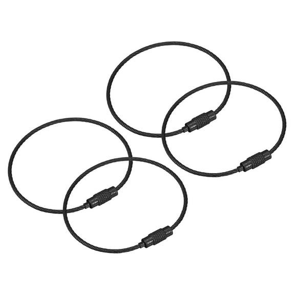 Uxcell 4Pack Cable Key Rings, 6-inch(155mm) Wire Keychain Twist Loops, Black