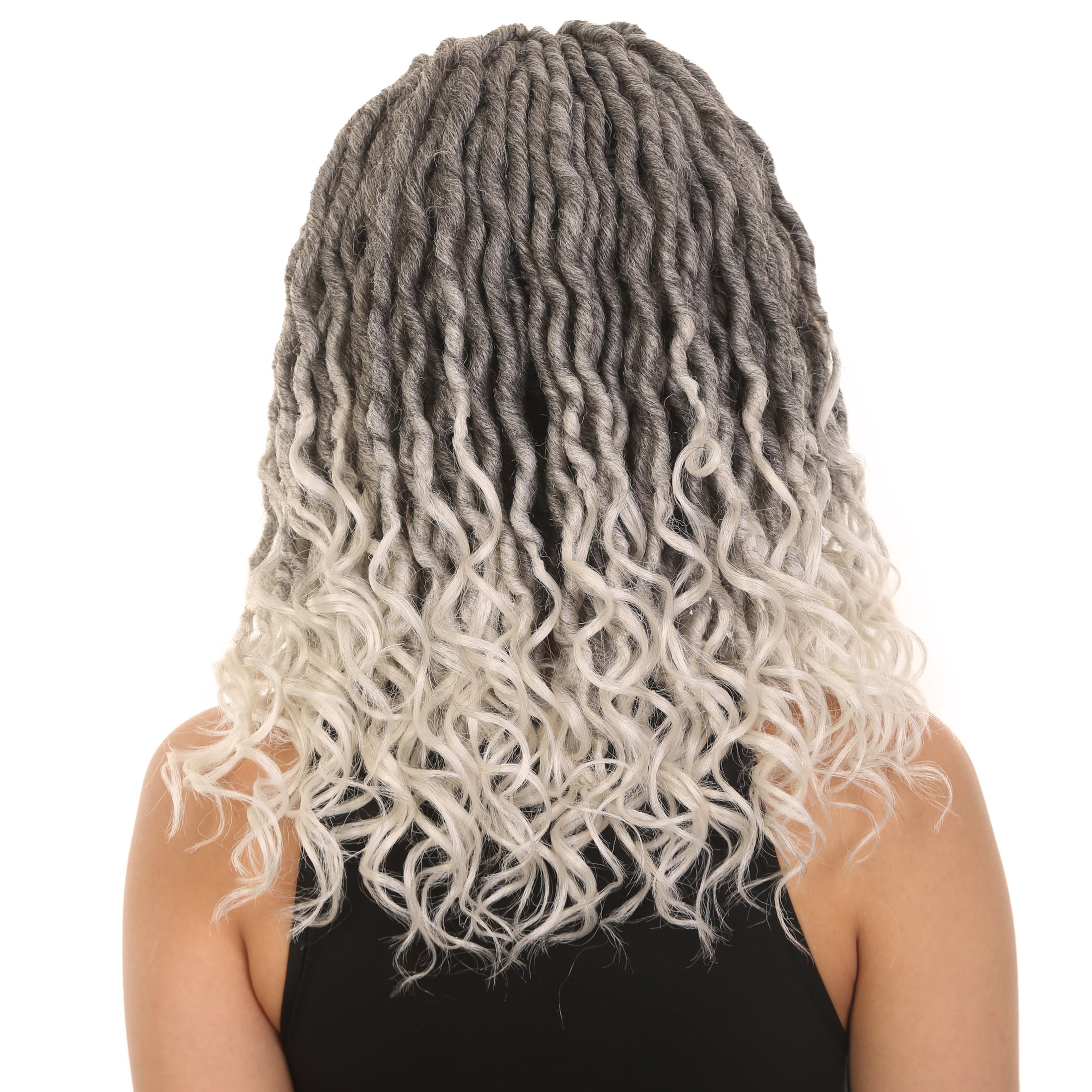 LUXLUXE 19" Black & White Wig Andrea Curly Layered for Women Long Hand Tied Lace Braided Wigs, Made from Heat Resistant Synthetic Wigs