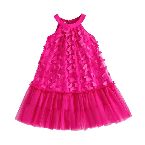 LEWKW Little Girls Sleeveless Halter Tutu Dress 3D Butterfly Applique Ruffle Hem Layered Mesh Party Dress for Spring Garden Party Photography