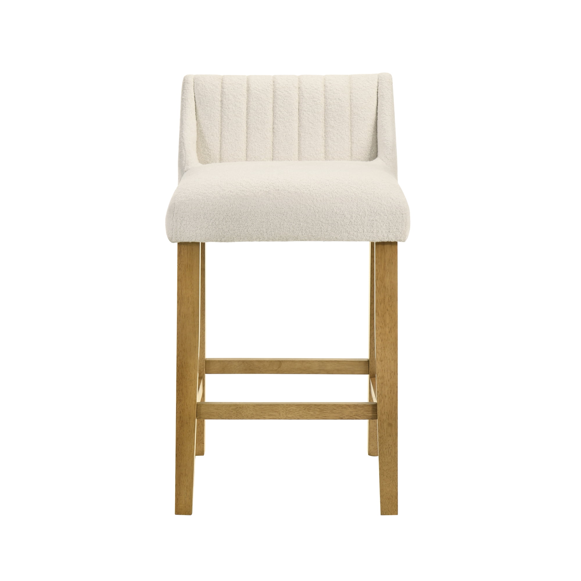 Fauna Modern Transitional Wood Counter Height Kitchen Bar Stool in Amber Glow Finish with White Boucle Fabric Upholstered Seat