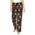thumbnail image 2 of Goofa Red Rose Skull Printed Soft Pajama Pants for Women, Wide Leg Comfy Casual Lounge Yoga Pants-, 2 of 9