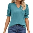 thumbnail image 1 of Birdeem Womens Summer Summer Solid Color V-Neck Pleated Loose Short Sleeve Top, 1 of 5