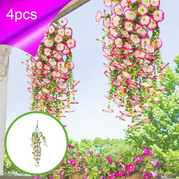 Enredaderas colgantes artificiales de campanilla | Guirnalda de flores artificiales con hojas verdes (paquete de 4)