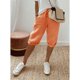 thumbnail image 1 of Pantalones casuales elásticos de bolsillo sencillos de moda de algodón y lino para mujer, pantalones de mujer, pantalones de cinco cuartos, 1 of 6