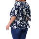 thumbnail image 3 of Agnes Orinda Tops Florales de Talla Grande para Mujer, Cuello en V, Manga Flowy de 3/4, Blusas de Gasa Casual de Verano, Azul Marino 2X, 3 of 5