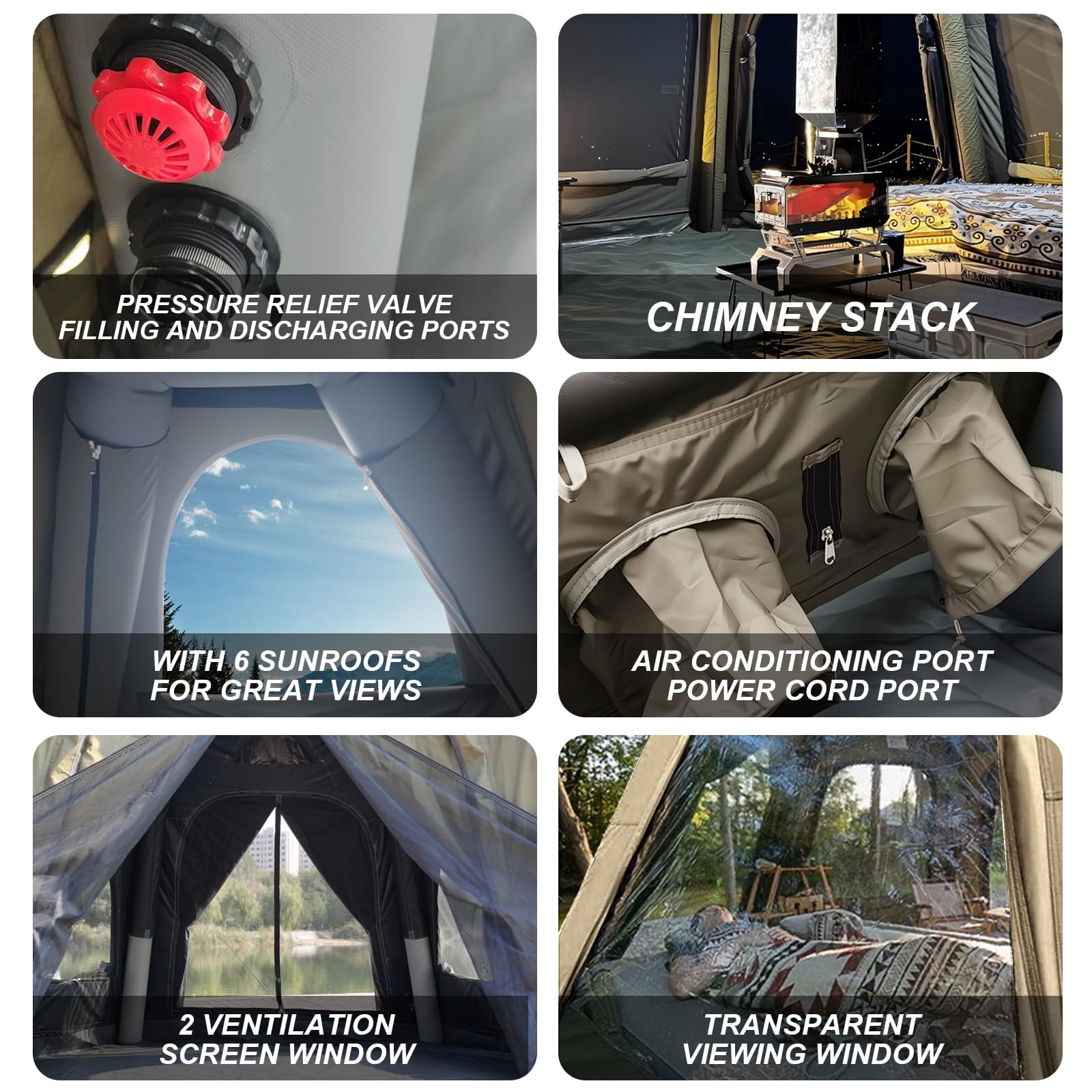 Large Inflatable Tents for Camping, 4 Season Blow Up Tents with Rainfly, Luxury Inflatable Tent House with Stove Jack, Easy Setup Inflatable Camping Tent.