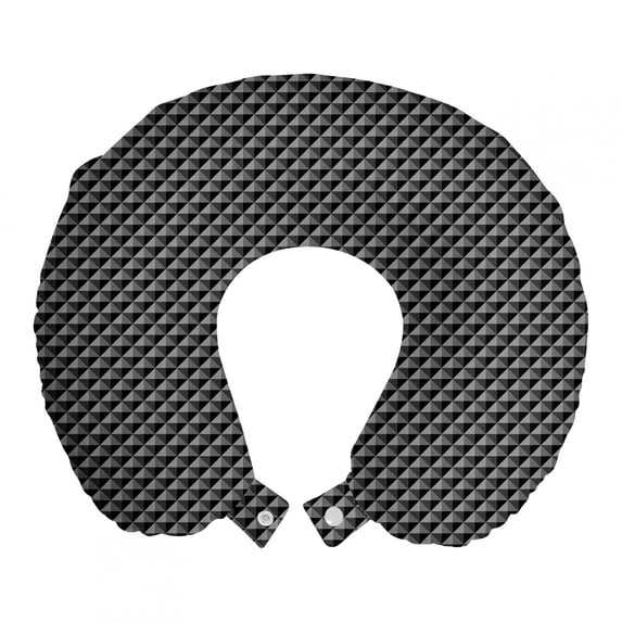 Dark Grey Travel Pillow Neck Rest, Abstract Monochromatic Pattern with Triangles Checkered Design 3D Effect Modern, Memory Foam Traveling Accessory Airplane and Car, 12", Grey Black, by Ambesonne