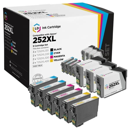- Remanufactured Set of 9 Cartridges for Epson 252XL: 3 Black & 2 each of Cyan, Magenta, Yellow