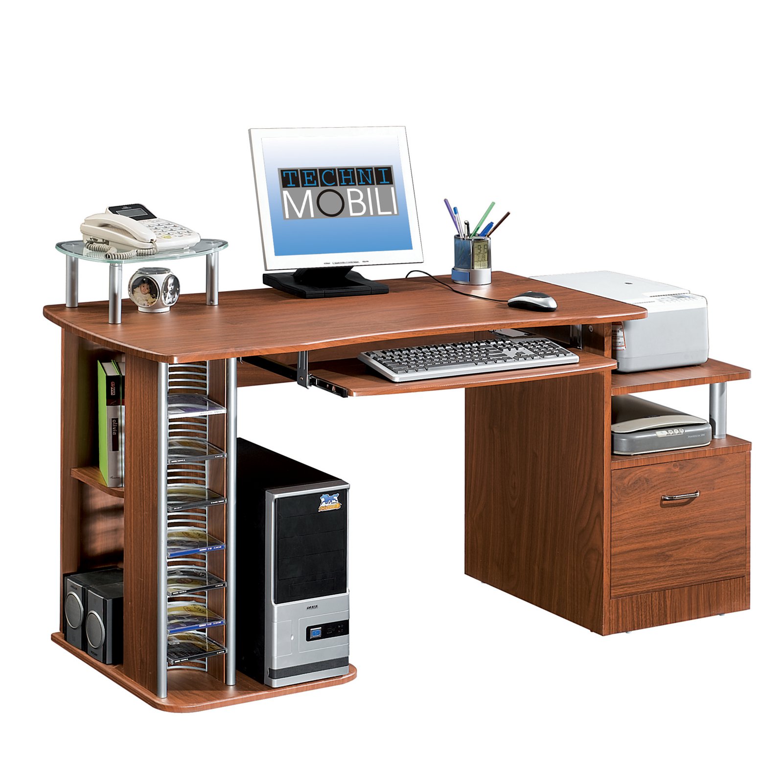 Techni Mobili Complete Computer Workstation Desk with Storage and Media Rack RTA-2202, Chocolate - image 3 of 4