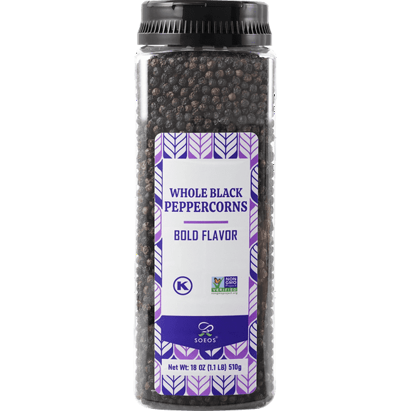 Soeos Whole Black Peppercorns for Grinder Refill Grade AAA, Non-GMO, Kosher, 18 oz