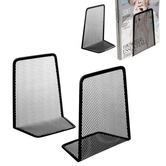 1 Pair Metal Mesh Desk Desktop Office Home Bookends Book Holder Black