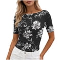 thumbnail image 2 of Aimik Casual Tee For Women Summer Fashion Print Crew Neck Short Sleeve T Shirt Comfort Slim Womens Tops, 2 of 6