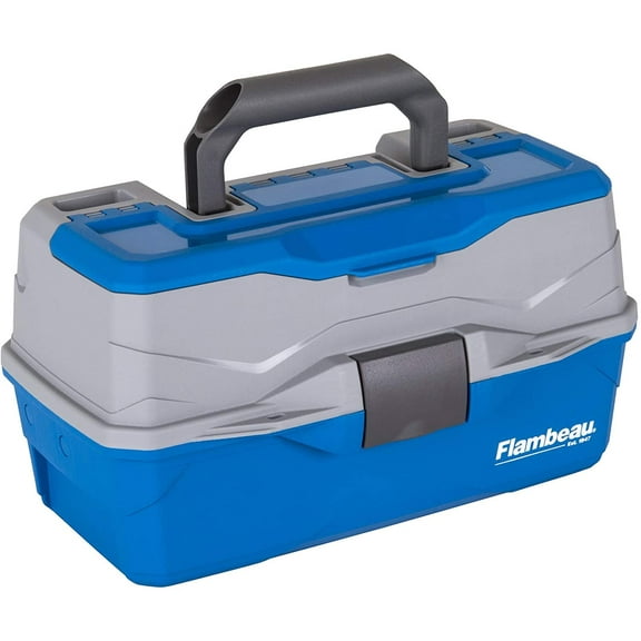 Outdoors 6382TB 2-Tray Tackle Box - Classic Fishing Lure Storage Organizer Medium Portable Tackle Box 15 Tray Compartments Blue/Gray