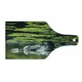 thumbnail image 1 of Japanese Cutting Board, Pine Tree in Lake with Stones Japanese Organic Nature Scenery with Garden Theme, Decorative Tempered Glass Cutting and Serving Board, Wine Bottle Shape, Green, by Ambesonne, 1 of 1