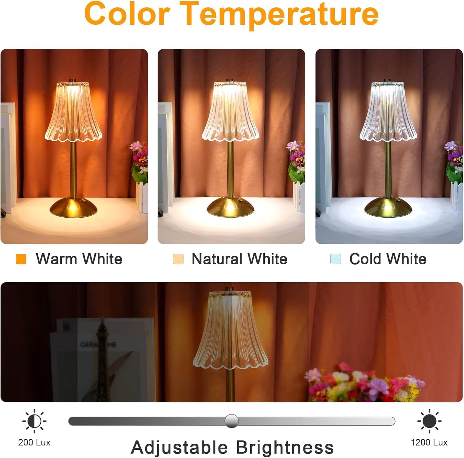 Touch Cordless Table Lamp, Dimmable Crystal Lamp, Battery Operated Light, Lamp for Bedroom Living Room Bathroom Hotel Bar