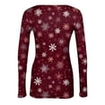 thumbnail image 7 of JGNGSHN Long Sleeve Christmas Shirts for Women Slim Fit Stretch Crewneck Ribbed Undershirts Floral Print T-Shirt Going Out Workout Outfits, 7 of 7