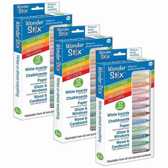 The Pencil Grip Wonder Stix Washanble Crayons Assorted Colors 12/Pack 3 Packs (TPG637-3)