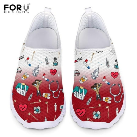 

FORUDESIGNS Funny Cartoon Nurse/Premium Sketch Print Slip On Flats Shoes Woman Breathable Summer Casual Sneakers Nursing Shoes